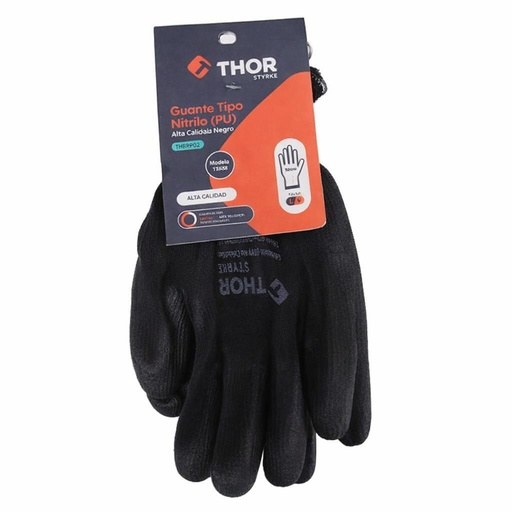 GUANTE NITRILO SEGURIDAD THOR NEGRO TALLA L-9 (THEP202)