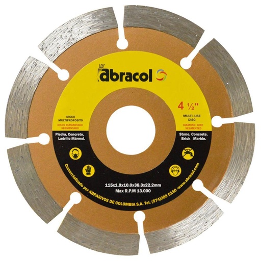 DISCO DIAMANTADO SEGMENTADO ABRACOL 4 1/2 (CLAVE 5502 (SEDIDCH00048