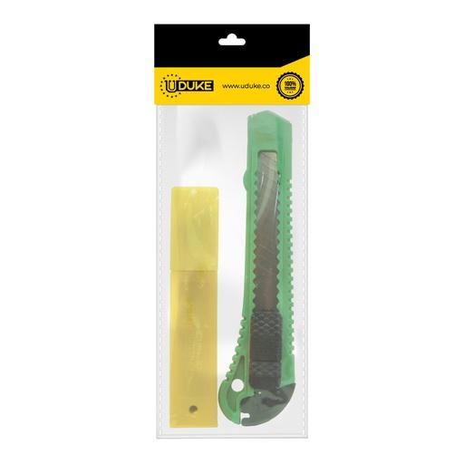 BISTURI SENCILLO GRANDE PASTA COLORES + REPUESTO BISTURI GRANDE X 10 PQT X 1 UDUKE