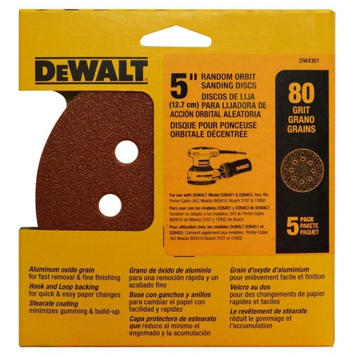 DISCO VELCRO DEWALT X5 - 5  ROJO GRANO 80 (DW4301)