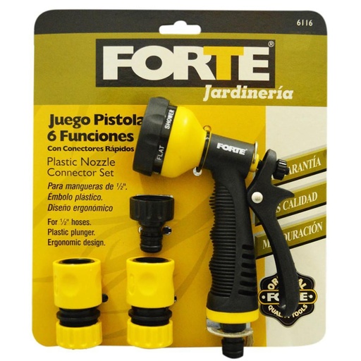 PISTOLA MANGUERA 6 CHORROS FORTE CON CONECTORES RAPIDOS  (6116)