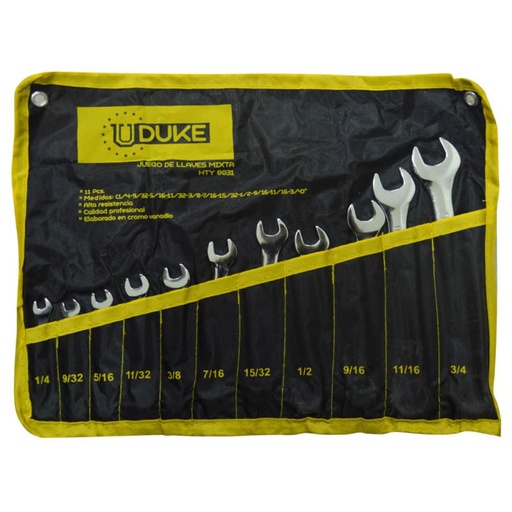 LLAVE MIXTA JUEGO X 11 PCS (1/4-3/4) CR/V UDUKE (HTY0031)