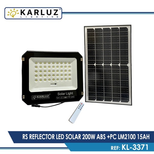 REFLECTOR LED SOLAR 200W LUZ DIA ABS +PC LM2100 15AH (IP65) (KL3371)