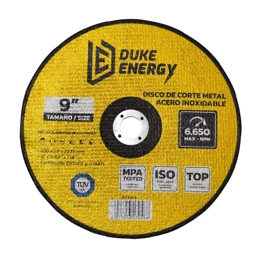 DISCO 9" CORTE METAL ACERO INOX 2 EN 1 DUKE ENERGY TECNOLOGIA ALEMANA (230X1.9X22.23MM) (HT1414)