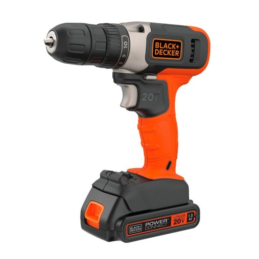 TALADRO BLACK Y DECKER PERCUTOR DE 3/8 INALAMBRICO ION DE LITIO 20V 2 VELOCIDADES VVR 0-600-0-1400RPM(BCD704C1-B3)