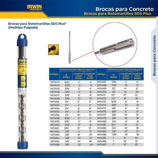 BROCA SDS PLUS IRWIN 5/16 X 6 (IW14159)