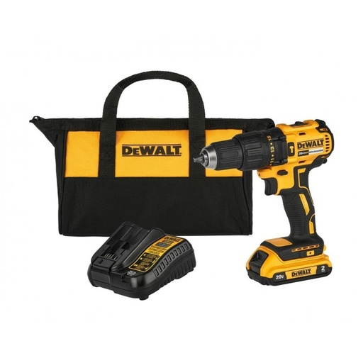 TALADRO ATORNILLADOR RECARGABLE DEWALT 1 BATERIA 2AH PERCUTOR 1/2  20V SIN ESCOBILLAS (DCD7781D1-B3) CAJA CARTON + MALETIN DE LONA