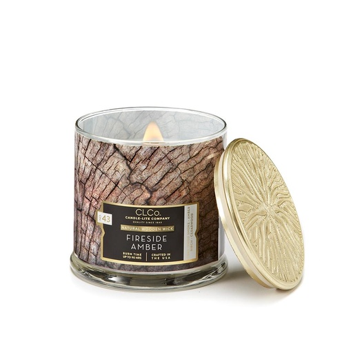 VELA 14 OZ TAPA DORADA PABILO EN MADERA FIRESIDE AMBER CANDLE LITE (4330669)