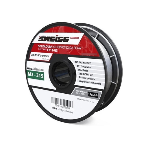 SOLDADURA FCAW AUTOPROTEGIDA AWS E71T-GS 1 KG SWEISS (0.035/0.9MM) (M3-315)