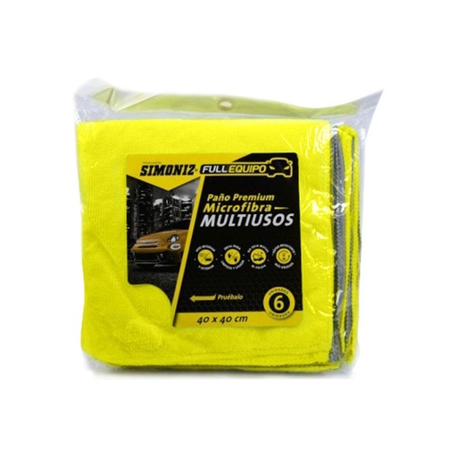 PAÑO PREMIUM MICROFIBRA MULTIUSOS 40 X 40 CMS SIMONIZ X 6 (108944)