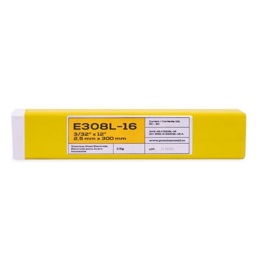 SOLDADURA DE ELECTRODO ACERO INOXIDABLE 308L - 3/32 ROJA PREMIUM WELD ( CAJA X 2 KLS)