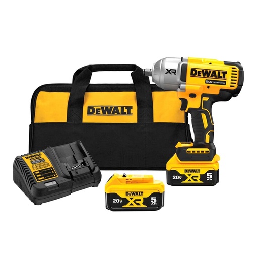PISTOLA IMPACTO INALAMBRICA DEWALT 1/2 20V MAX 2 BATERIA 5AH Y CARGADOR (DCF900P2-B3)