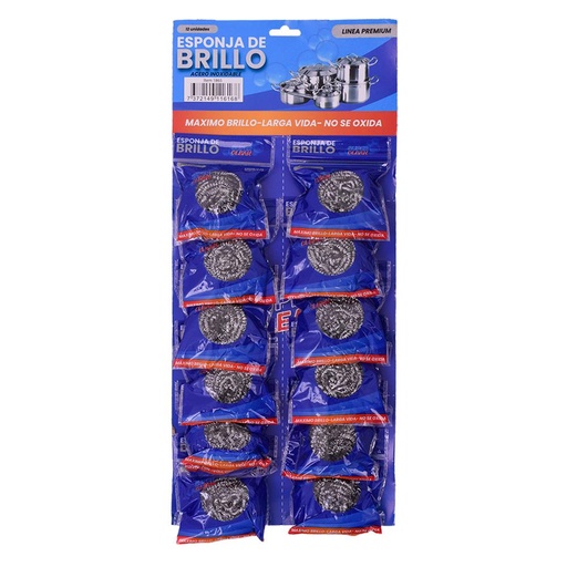 ESPONJILLA PARA LAVAR REDONDA ACERO INOX PREMIUM (RISTRA) (PAC50099-1865)