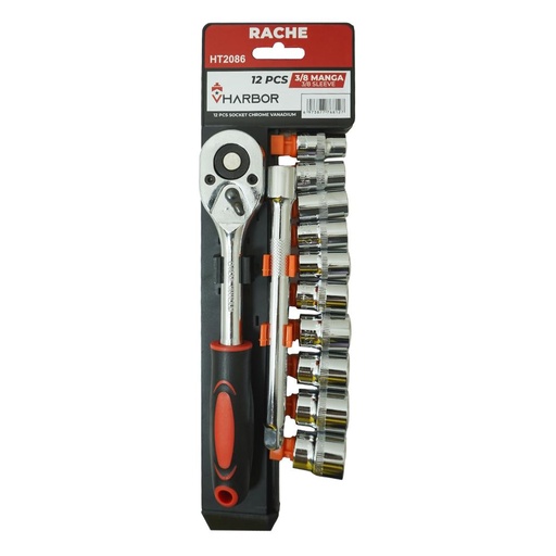 RACHE CON COPAS 3/8" 12PCS VHARBOR (HT2086)