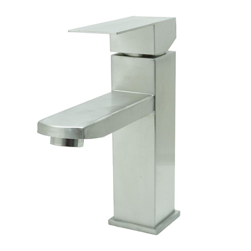 LLAVE LAVAMANOS MONOCONTROL ACERO INOXIDABLE CUADRADA SATINADA BAJA 18CM  UDUKE  (HT2032)