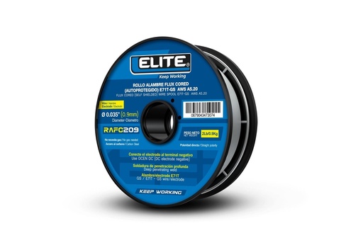 ROLLO ALAMBRE FLUX CORED (AUTOPROTEGIDO) E71T-GS 100MM 2LB (0,9KG) 0,9MM (0.035) ELITE (RAFC209)