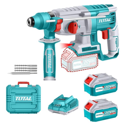 TALADRO ROTOMARTILLO 20V SDS PLUS 2.5 JULES INCLUYE 2 BATERIAS Y 1 CARGADOR SUPER TOTAL (UTRHLI202287)