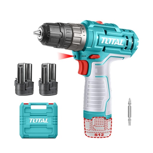 TALADRO INALAMBRICO 3/8 12V INCLUYE 2 BATERIAS ION DE LITIO  CARGADOR NO INCLUIDO TOTAL (TDLI12202)