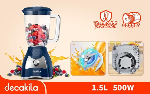 LICUADORA DE DOS VELOCIDADES 1.5L  VASO PLASTICO 120V DECAKILA (KUJB043L)