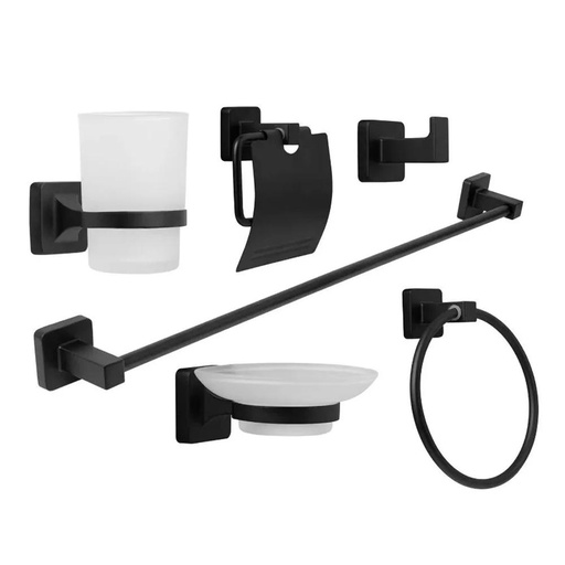 KIT ACCESORIOS PARA BAÑO X 6 PIEZAS NEGRO UDUKE  (HT2163)