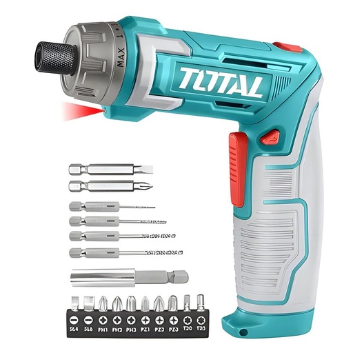 ATORNILLADOR INALAMBRICO 8V, 6NM ESTUCHE PLASTICO + 17 PIEZAS  TOTAL (TSDLI08025)