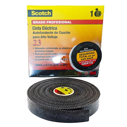 CINTA ELECTRICA SCOTCH 23 AUTOFUNDENTE 9.1 MTS DE ALTO VOLTAJE + OBSEQUIO 33+ 6M SCOTCH 3M (LE000012589)