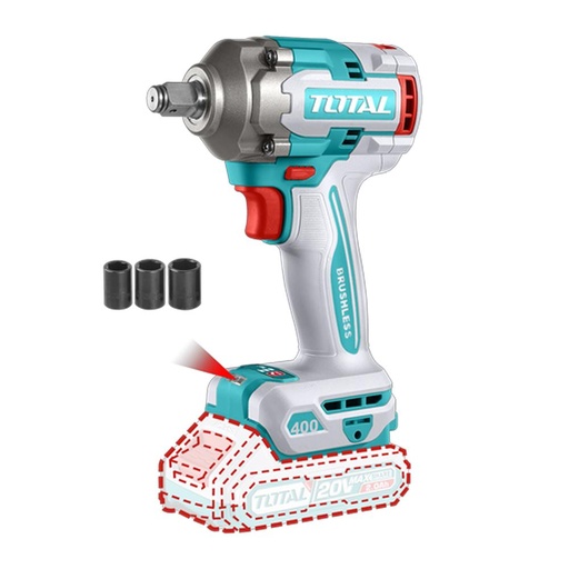 PISTOLA IMPACTO INALAMBRICA 1/2 20V 400 NM INCLUYE 3 COPAS 17,19,21 MM, CARGADOR Y BATERIA SE VENDEN POR SEPARADO INDUSTRIAL SUPER TOTAL (TIWLI20401)