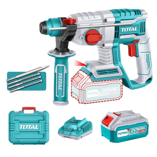 TALADRO ROTOMARTILLO 7/8"  20V SDS PLUS 2.0 JULES INCLUYE 1 BATERIA,1 CARGADOR Y 4 ACCESORIOS INDUSTRIAL  SUPER TOTAL (UTRHLI202081)