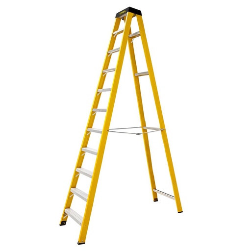 ESCALERA TIJERA 10 PELDAÑOS EN FIBRA DE VIDRIO CAP 150 KILOS USO INDUSTRIAL UDUKE CON PLATAFORMA  (HT3187)