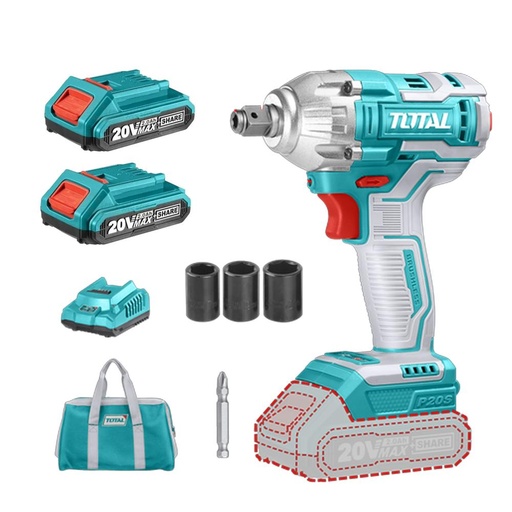 PISTOLA IMPACTO INALAMBRICA 1/2 20V 230NM INCLUYE 2 BATERIAS 1 CARGADOR COPAS DE 171921 Y PUNTA DESTORNILLADOR TOTAL(UTIWLI20236)