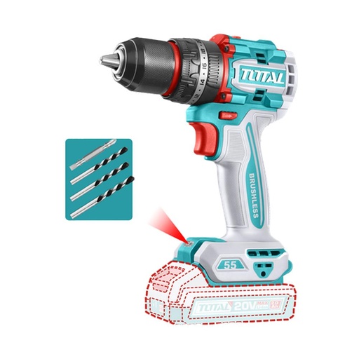 TALADRO INALAMBRICO PERCUTOR 1/2" 20V55 NM CARGADOR Y BATERIA NO INCLUIDO SUPER TOTAL (TIDLI205581)