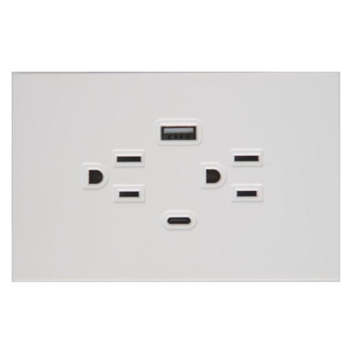 TOMA DOBLE + TIPO USB + TIPO C TERRA BLANCA  UDUKE (V7-032)