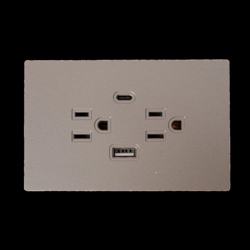 TOMA DOBLE + TIPO USB + TIPO C TERRA GRIS  UDUKE (V8-032)