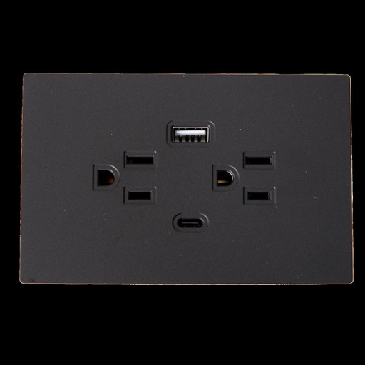 TOMA DOBLE + TIPO USB + TIPO C TERRA NEGRA  UDUKE (V6-032)
