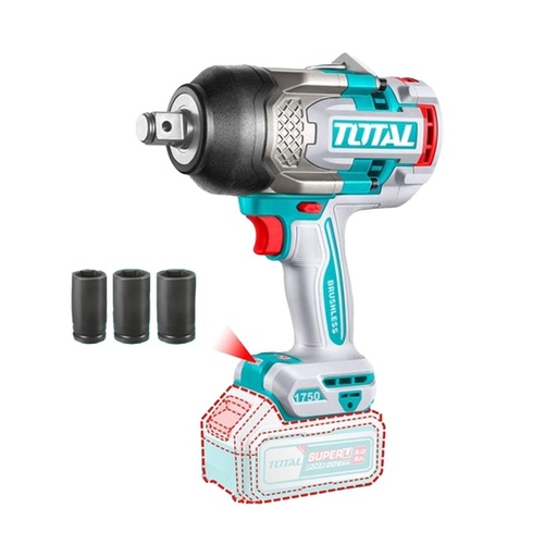 PISTOLA IMPACTO INALAMBRICA 3/4 20V 1750NM INCLUYE COPAS 30,32,34 MM  BATERIA Y CARGADOR SE VENDEN POR SEPARADO  INDUSTRIAL SUPER TOTAL (TIWLI201751)