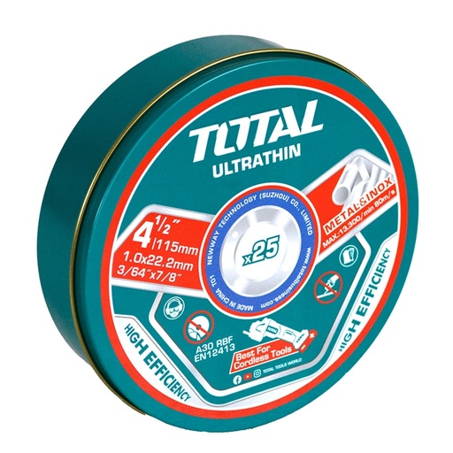 DISCO CORTE METAL/ACERO INOXIDABLE 4 1/2" JUEGO X 25 PCS TOTAL (TAC11011525)