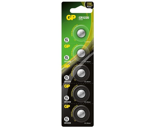 PILA LITHIUM MONEDA GP CR1220 3V 36MAH BLISTER X 5 (PRECIO POR UNIDAD) (GPCR1220-JC5)