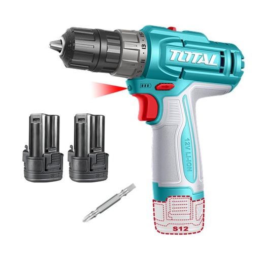 TALADRO INALAMBRICO 3/8" 12V 20NM INCLUYE 2 BATERIAS 1.5 AH SUPER TOTAL (TDLI12206)