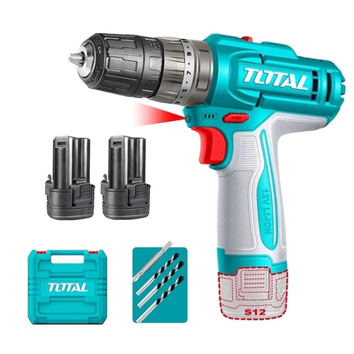 TALADRO INALAMBRICO PERCUTOR 1/32-3/8" 12V 20NM INCLUYE 2 BATERIAS 1.5 AH SUPER TOTAL  (TIDLI12206)