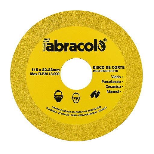 DISCO CORTE VIDRIO Y CERAMICA ABRACOL MULTIPROPOSITO 4 1/2  (115X22.23MM)(SEDIDCH00062)