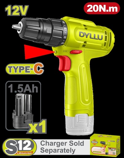 TALADRO INALAMBRICO 3/8" 12V 20NM INCLUYE 1 BATERIA 1.5 AH DYLLU (DTCDS518)