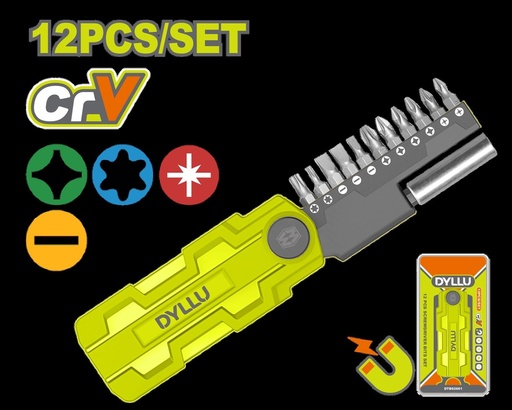 JUEGO DE DESTORNILLADORES PUNTAS INTERCAMBIABLES X 12 PZS DYLLU (DTBS2601)