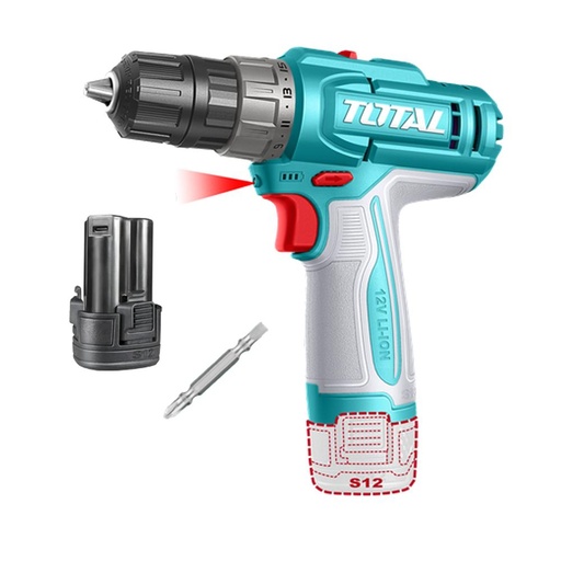 TALADRO INALAMBRICO 3/8 (10MM) 20NM 12V INCLUYE 1 BATERIA DE 1.5AH CARGADOR TIPO-C NO INCLUIDO SUPER TOTAL (TDLI122061)