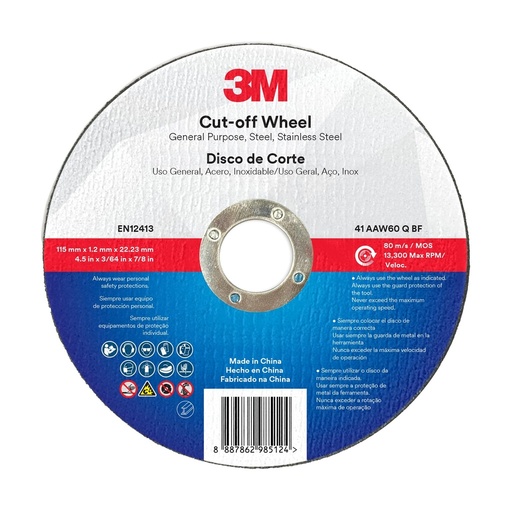 DISCO 3M CORTE METAL/ACERO INOX 4 1/2" PLANO (UU013548647)