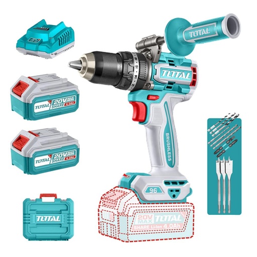 TALADRO INALAMBRICO  PERCUTOR 1/2 20V 96NM INCLUYE 2 BATERIA DE 4.0AH, CARGADOR, INCLUYE ACCESORIOS  INDUSTRIAL SUPER TOTAL (UTIDLI209686)