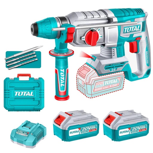TALADRO INALÁMBRICO ROTOMARTILLO 15/16" 20V SDS PLUS 2.4 JULES INCLUYE 2 BATERÍA 4.0AH, 1 CARGADOR 4.0AH TOTAL (UTRHLI202482)