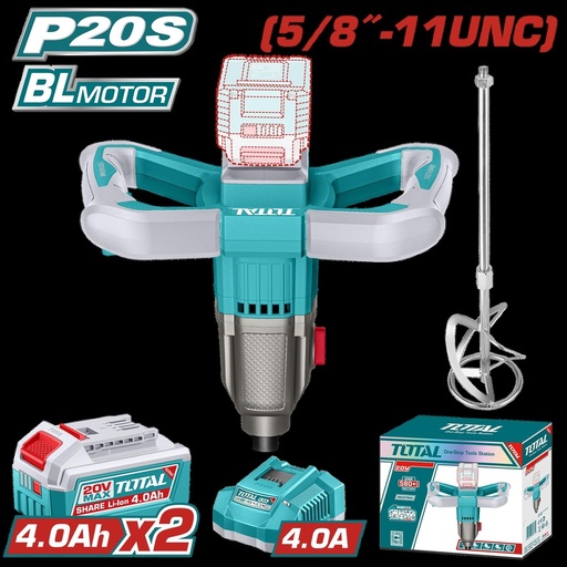 MEZCLADOR DE PINTURA  5/8"-11 20V INCLUYE BATIRDOR + 2 BATERIAS 4.0AH Y CARGADOR INDUSTRIAL SUPER TOTAL (UTMXLI20162)