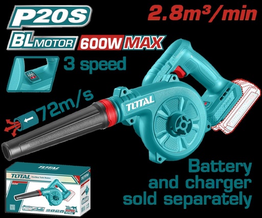 SOPLADORA INALAMBRICA 20V 3 VELOCIDADES BATERIA Y CARGADOR NO INCLUIDO TOTAL (TABLI20018) (TABLI2068)