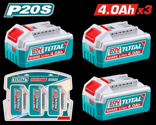 KIT DE 3 BATERIAS 20V 4.0AH INDUSTRIAL ION LITHIUM  INDUSTRIAL SUPER TOTAL (TOSLI251296)