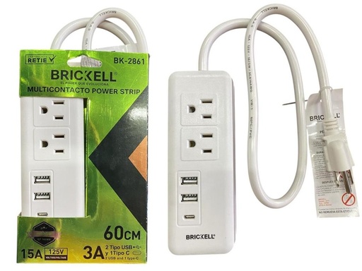 TOMA MULTIPLE X 2 + 1 TIPO C 3A + 2 USD 3A 60CM  CON POLO TIERRA (BK-2861)